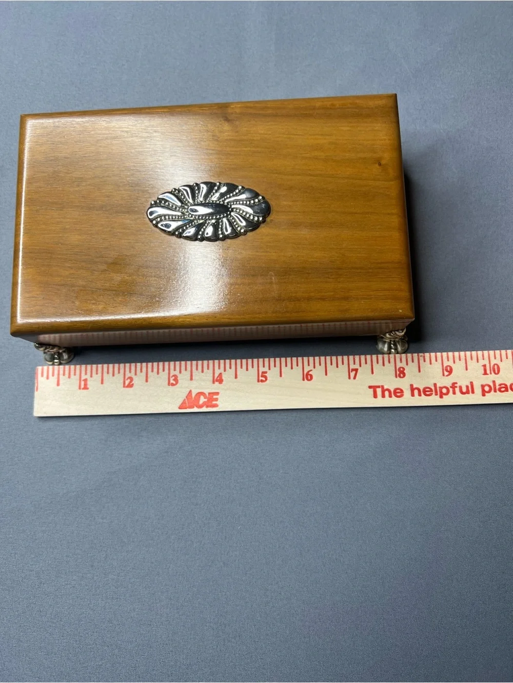 Vintage Ronson Wooden Trinket Box Silver-Plated Feet & Lid Accent | Made in USA